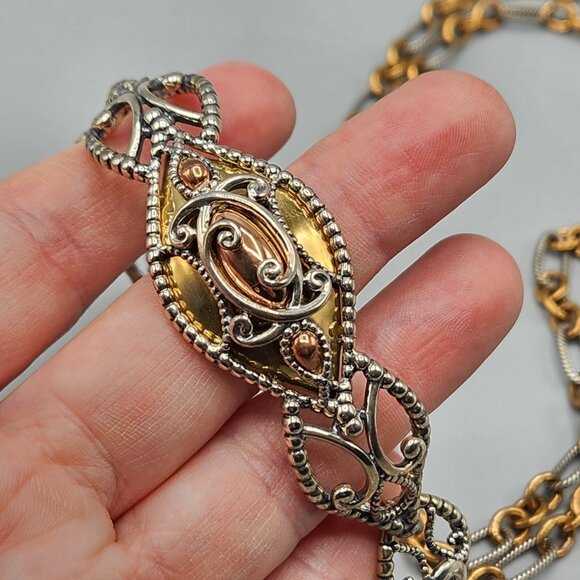 Carolyn Pollack 925 Brass Copper Necklace Bracelet Set Filigree Teardrop Silver - Picture 5 of 15